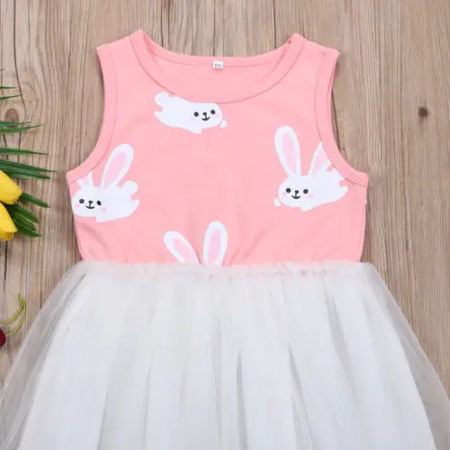 Sleeveless Tulles Dress Summer Kids Baby Girls Rabbit Lace Party Toddler Children Fashion Clothes | Детская одежда и обувь