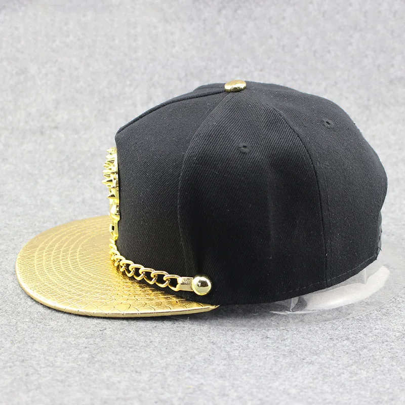 Snapback Кепки s в стиле панк хип-хоп с золотыми черепами заклепки логотип из