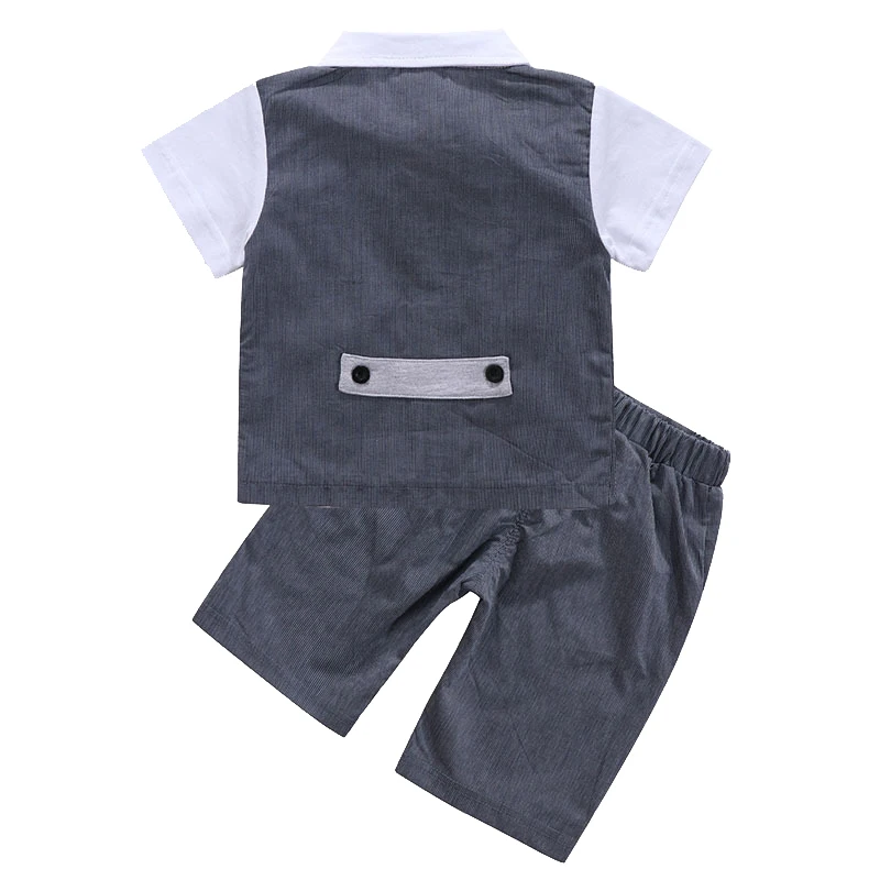 Baby Boys Clothes sets 2019 Summer Short Sleeves Gentleman Formal Grey Suit 2pcs Set Outfit Infant Toddler Wedding Event Costume | Детская
