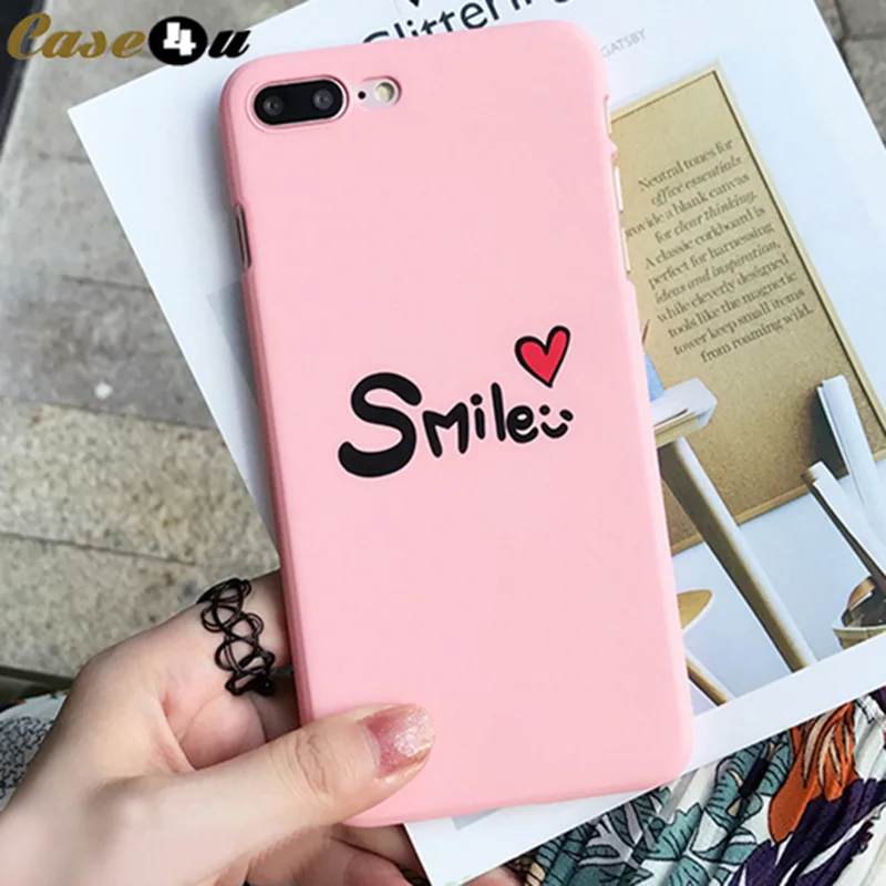 Lovely Yellow Letter Smile Case for iphone 8 6s 6 plus Hard Plastic Metter Love heart Cover coque X 10 7 capa | Мобильные телефоны