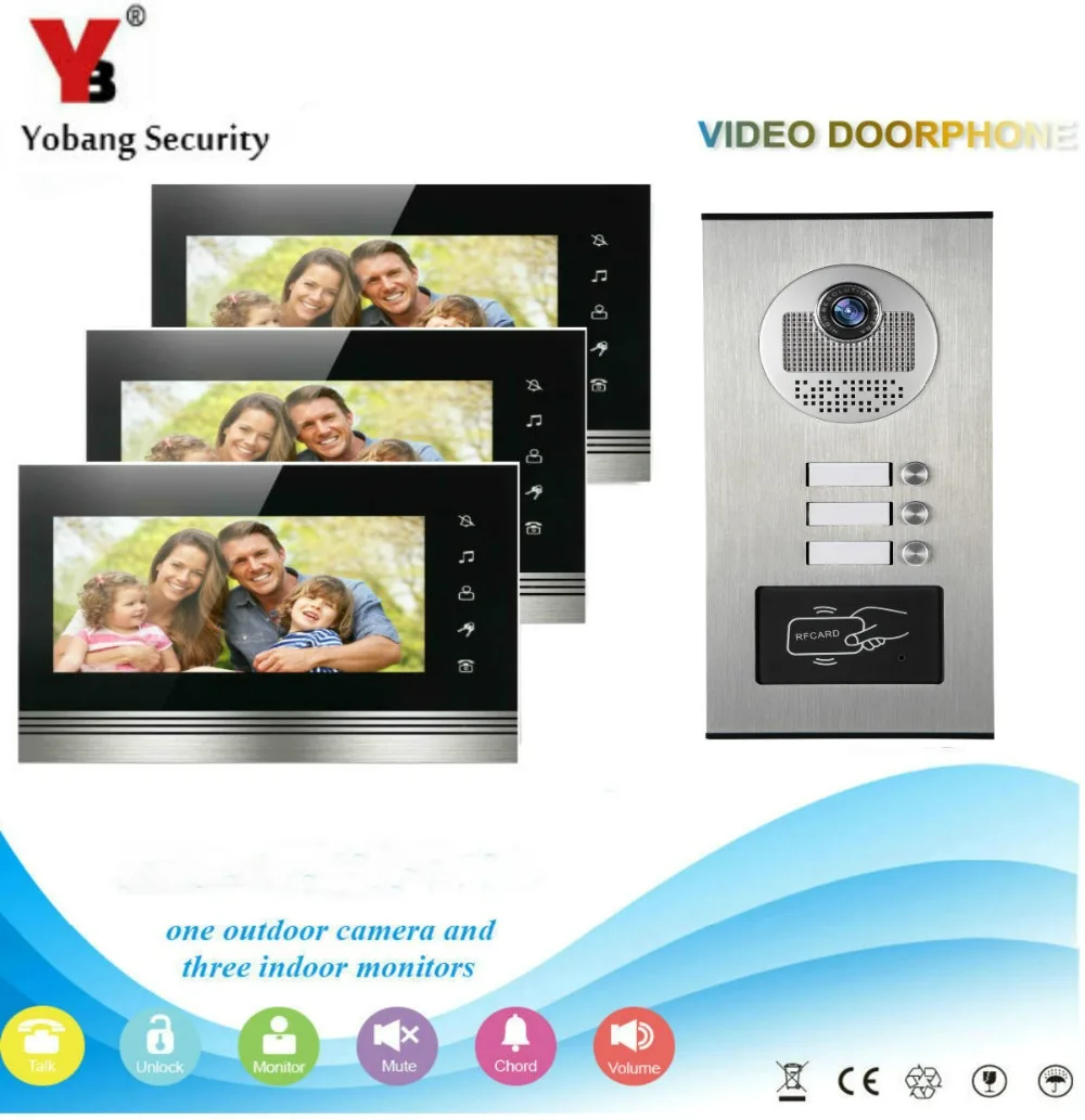 YobangSecurity видеодомофон система 7 дюймов HD видео дверной звонок камера RFID контроль