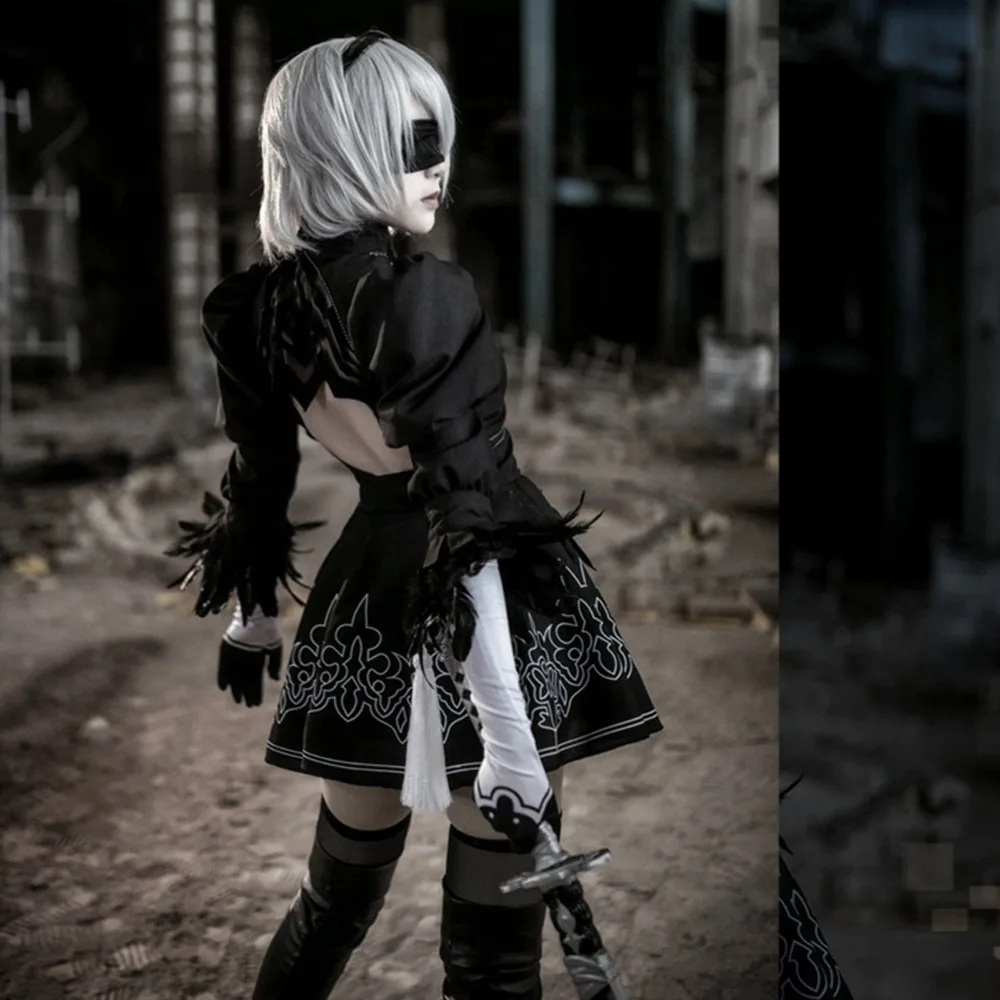 Женский костюм для косплея Nier Automata 2B нарядное черное платье Хэллоуина вечерние