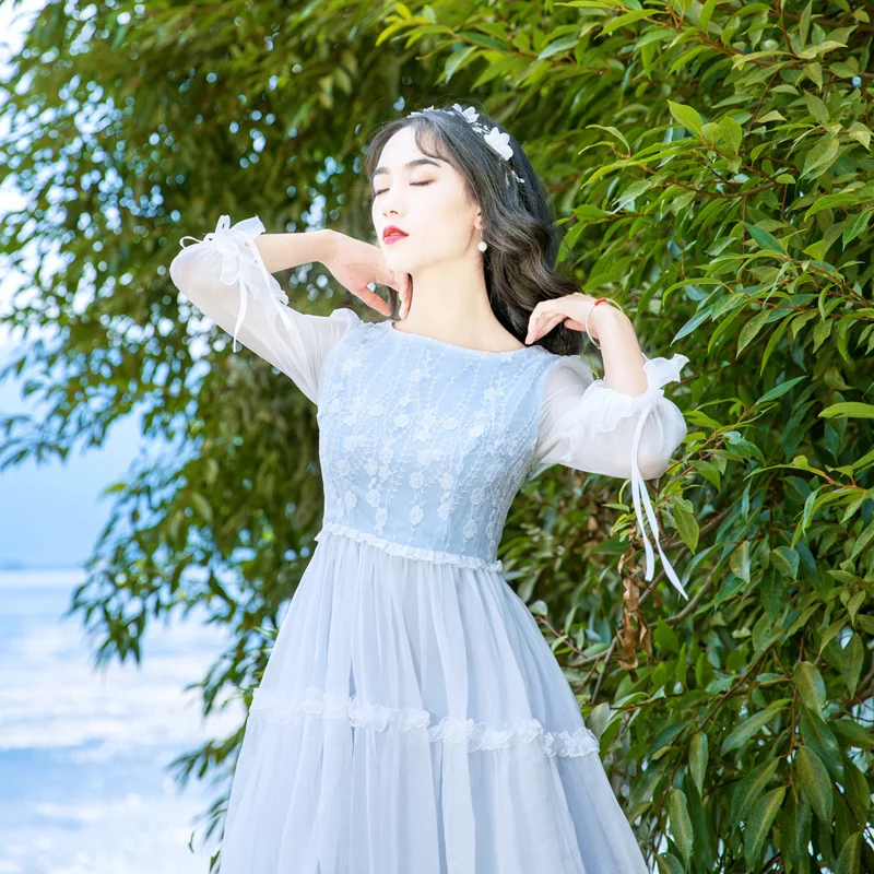 Vestido женское платье для лета и осени Цветочная вышивка Kleding Vrouwen кружевные
