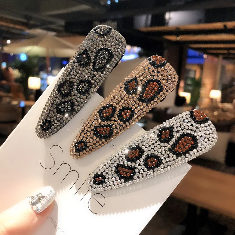 

Fashion Pearl Full rhinestone temperament leopard print hairpin side clip Accessories For Women Girls Hairgrip Hair Headwear