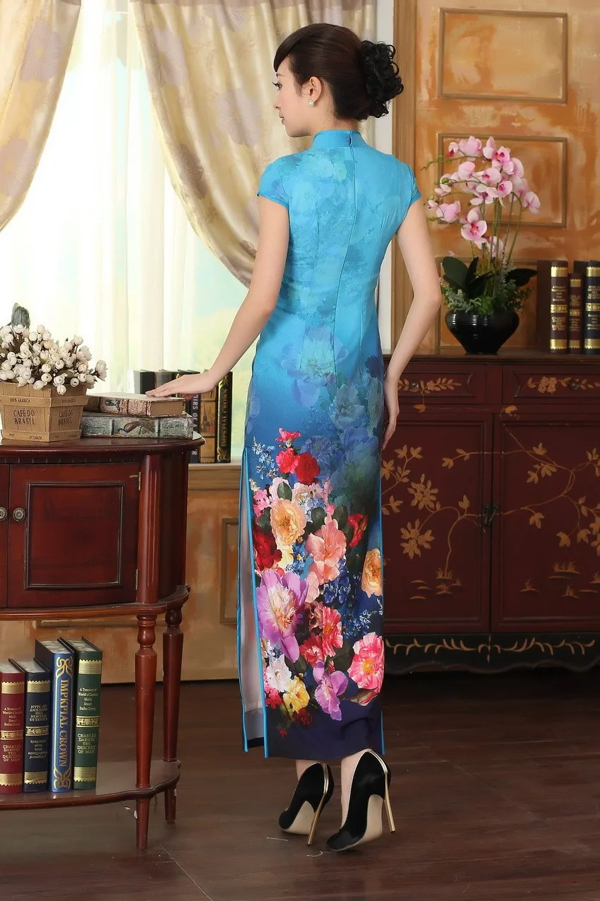 Шанхай история высокого класса с длинными Cheongsam искусственный шелк Cheongsam Qipao платье Китайская традиционная одежда восточные платья