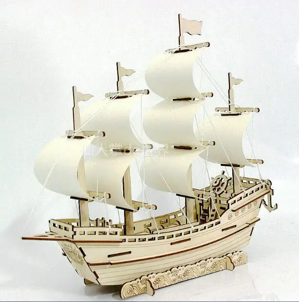 Ship A Детский DIY пазл, игрушечный дом, 3d пазл, парусная лодка, Детские Подарочные игры, сборные деревянные строительные паром, модель, деревянные игрушки, корабль - Цвет: Ship A