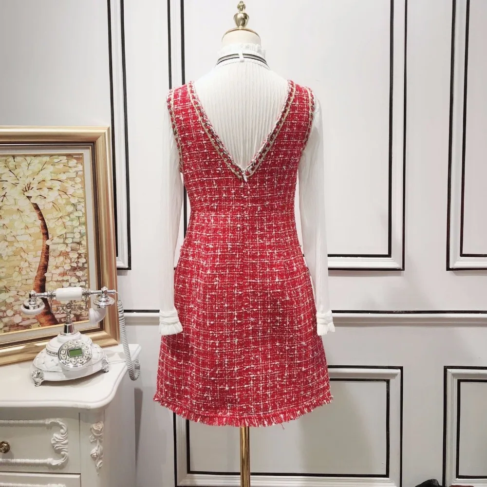 Роскошные Высокое качество 2020 осень зима платье для женщин с v образным вырезом