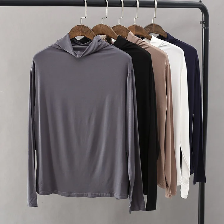 

Fashion Autumn Cotton Women's T Shirts Turtleneck Long Sleeved T-shirt Chic All-match Slim Tee Shirts Basic Tops Camiseta D106