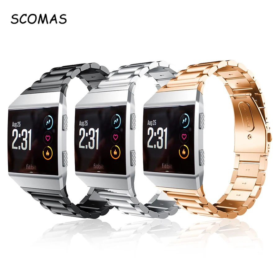 

SCOMAS For Fitbit Ionic Bands Classic Stainless Steel Metal Replacement Strap With Metal Clasp Buckle BD038 Smart Watch Band