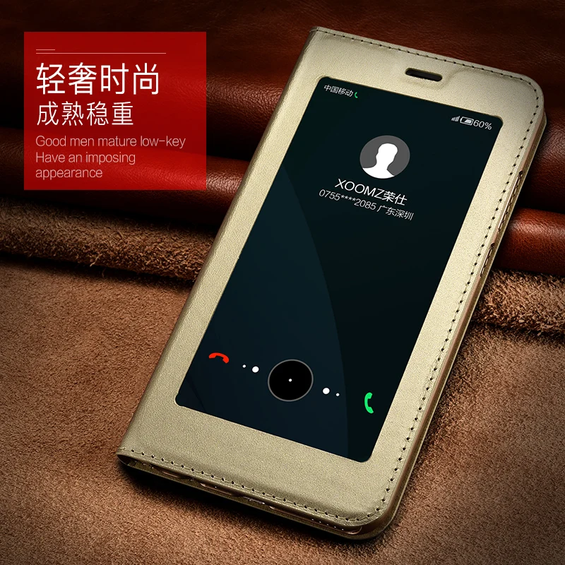 Фирменный чехол XOOMZ из натуральной кожи для huawei honor 8 pro коровьей умный с окошком