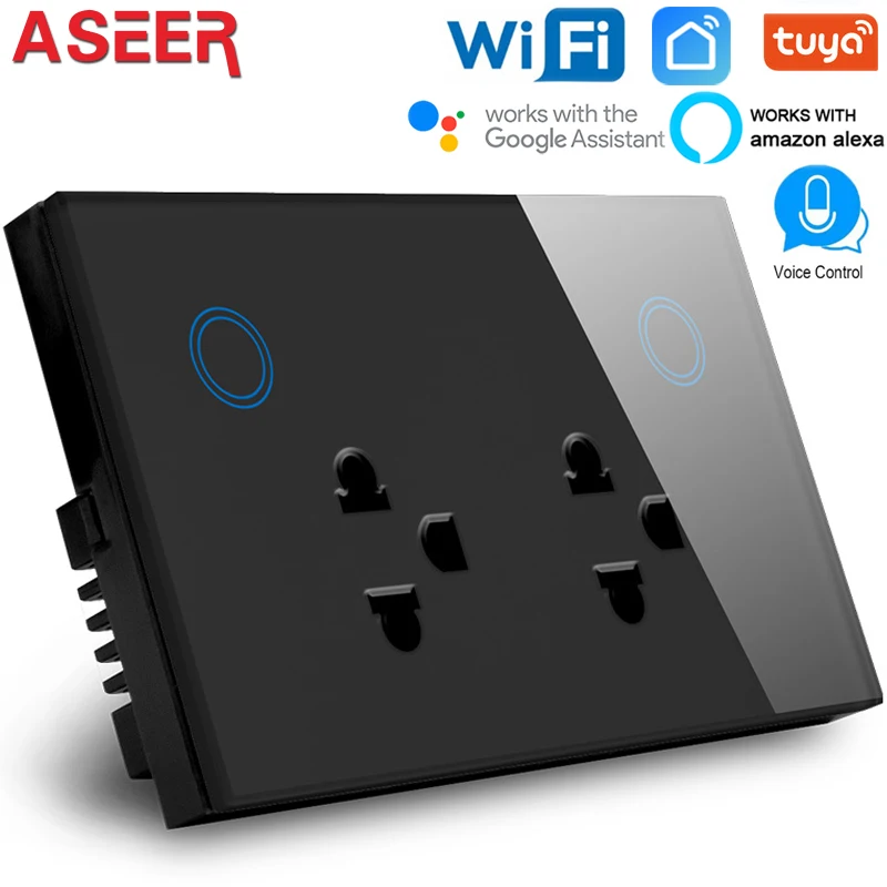 Умная двухконтактная Wi Fi розетка ASEER 10 А для Таиланда сенсорная стеклянная панель