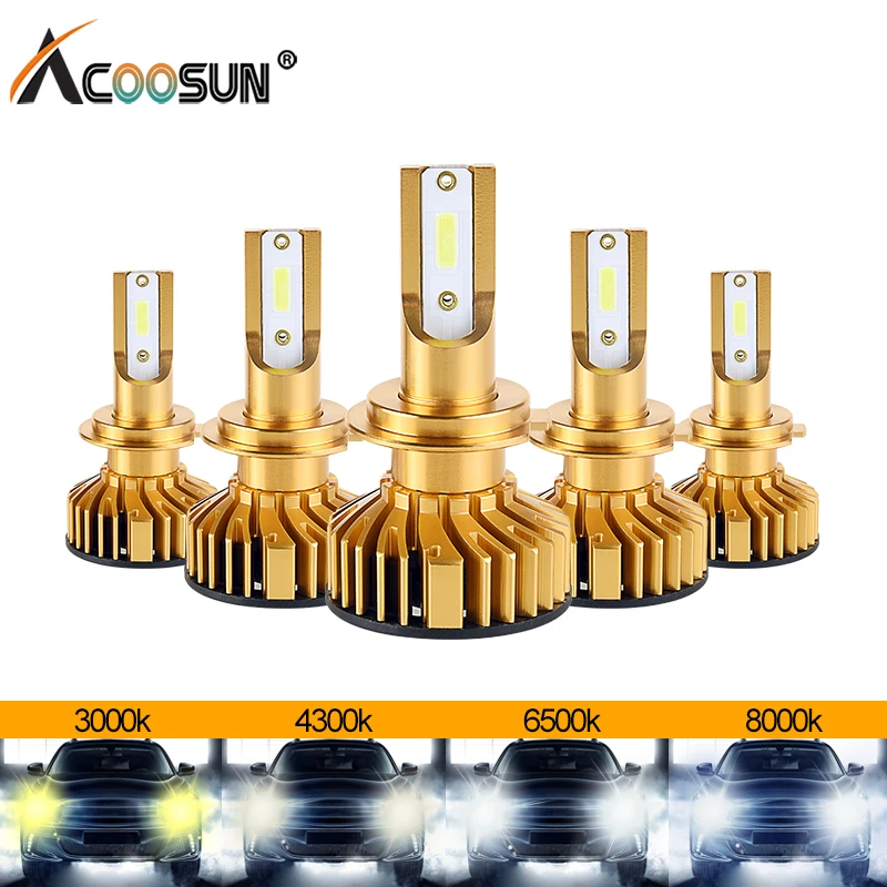 AcooSun светодиодный H4 H7 мини Canbus для автомобильных фар комплект 3000K 4300K 6500K 8000K 72W фары