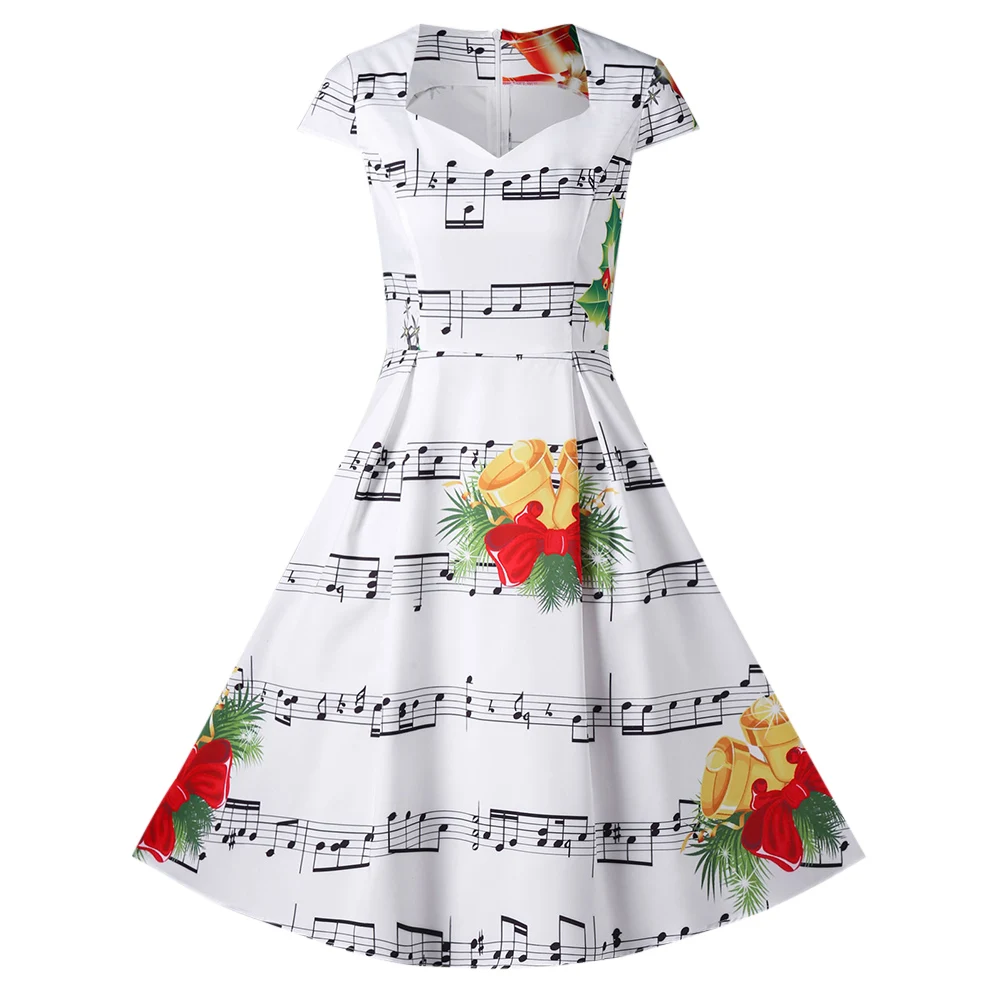 Wipalo Christmas Sweetheart Neck Music Note Print Dress Women Dresses Audrey Hepburn Robe Retro Vestidos 2XL | Женская одежда