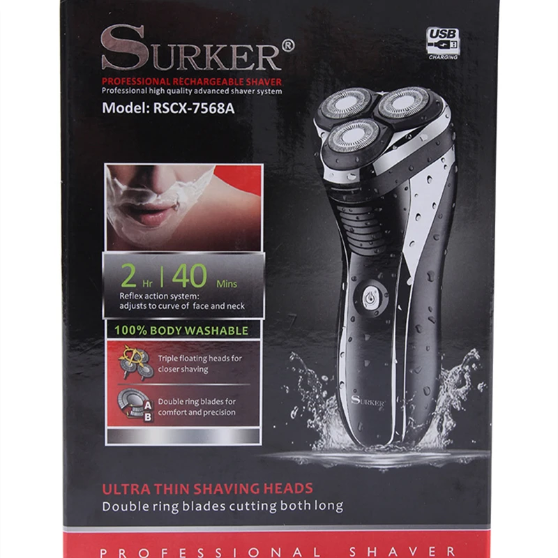 

Surker Wet Dry Men Shaving Machine Triple Blade Float Razor Waterproof Rechargeable USB Charging Electric Shaver RSCX-7568A