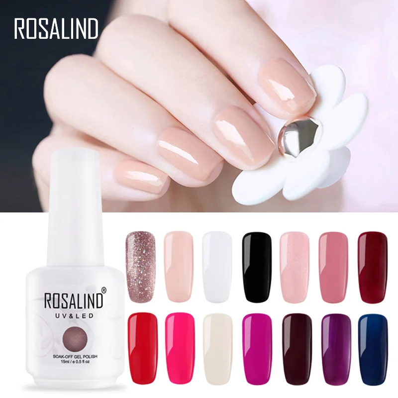 ROSALIND гель 1S 15 мл Гель-лак для ногтей большая белая бутылка 60 чистых цветов впитываемый Праймер УФ-Гель-лак для ногтей для маникюра