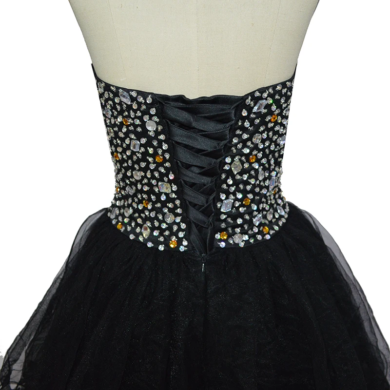 Real Photo A-line Sweetheart Tulle Black Beaded Lace Up Elegant Cocktail Party Mini Homecoming Gown Dresses | Свадьбы и торжества