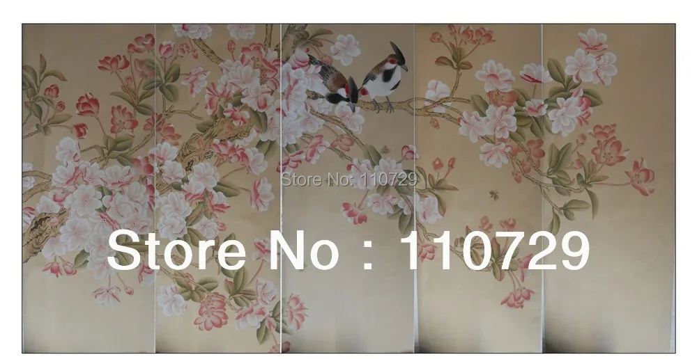 Ручная роспись шелковые обои картина цветок с птицами ручная много картин/фонов