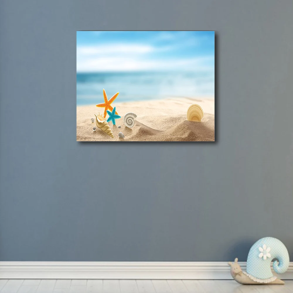 Приморский скамейка раковина морской звезды небо облака холст для дома спальни