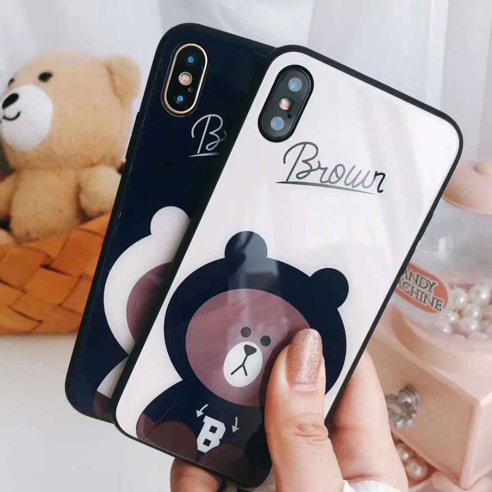 ORYKSZ чехол с мультяшным медведем для iphone 7 plus глянцевые Силиконовые Стеклянные