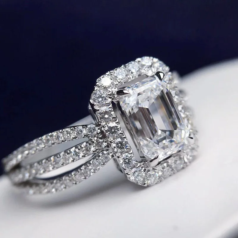 Роскошное обручальное кольцо 2ctw 1 2 карат муассанит однотонное 18K Белое Золото