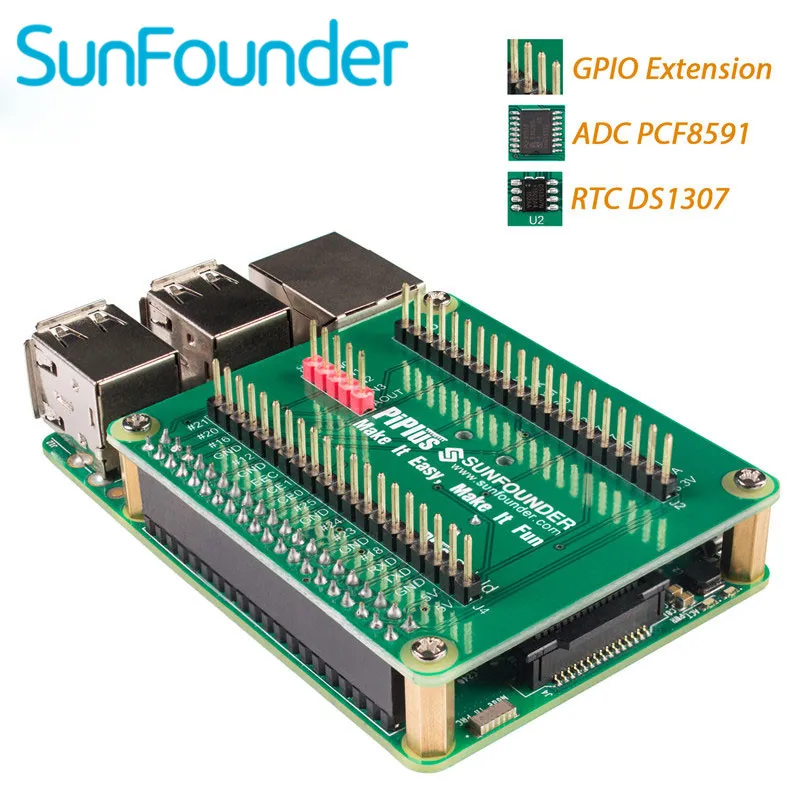 Sunfower Raspberry Pi 3 2 модуль B& 1 модуль B+ GPIO Плата расширения плюс щит с RTC DS1307 и ADC PCF8591