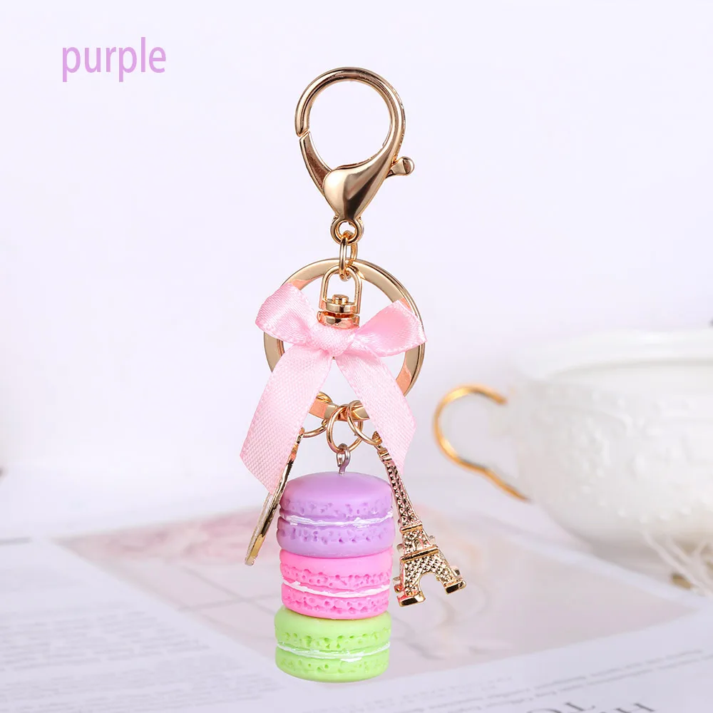 Purple Женский брелок для ключей в виде торта, Модный милый брелок для ключей во французском стиле, брелок для ключей в виде автомобиля, подарок на свадьбу, ювелирные изделия - Цвет: Purple