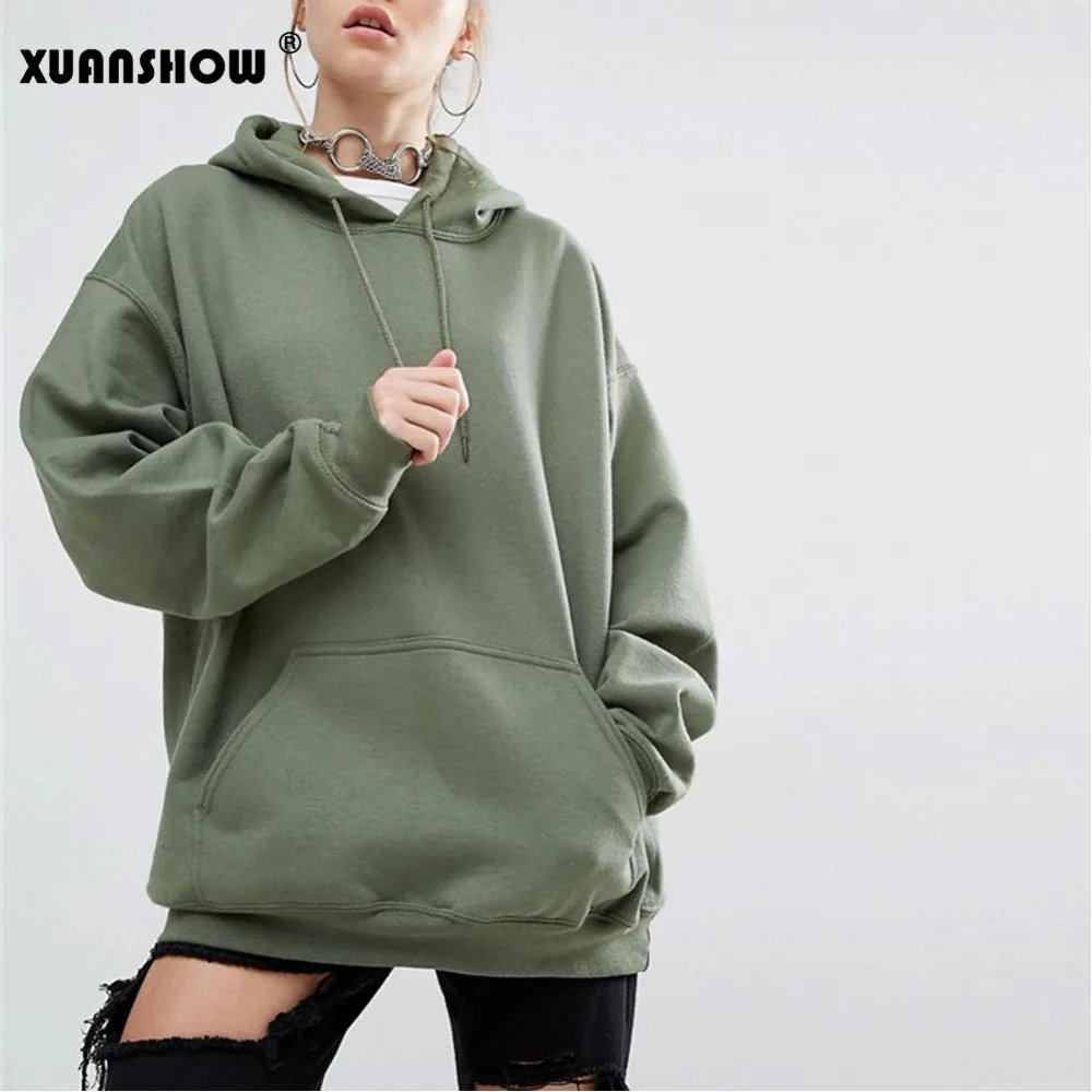 XUANSHOW/осенние женские толстовки с длинным рукавом однотонные Harajuku пуловеры