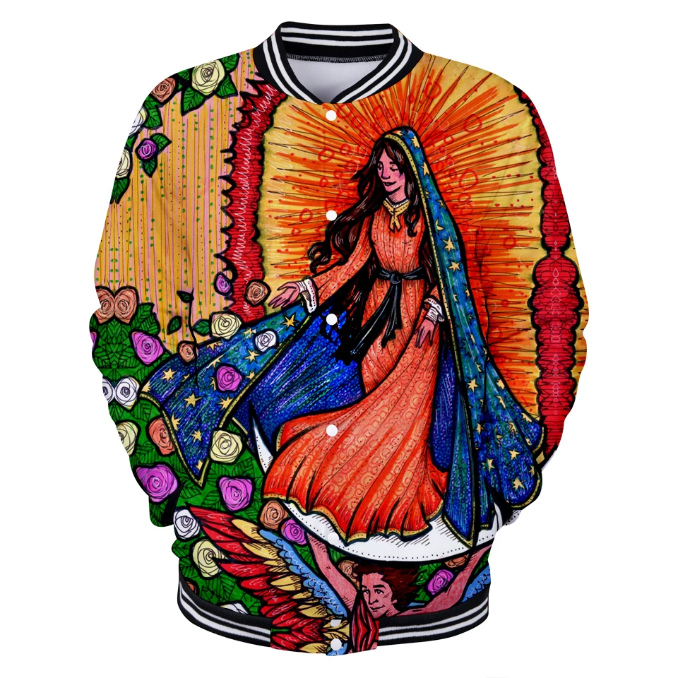 Бейсбольная куртка Our Lady of Guadalupe с 3D принтом для женщин и мужчин трендовый стиль