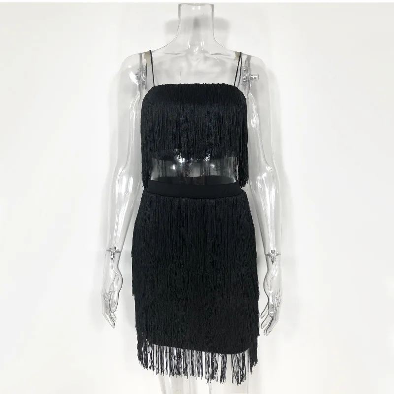 Women sexy club tassel short crop top women tops skirt summer 2 piece set for female two pieces skirts white | Женская одежда