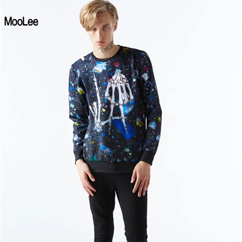2017 Hoodies Men Loose Style Printed Bones Hooded Round Collar 3d Sweatshirts Long Sleeve Spring Autumn Slim Fit Hoody XL | Мужская