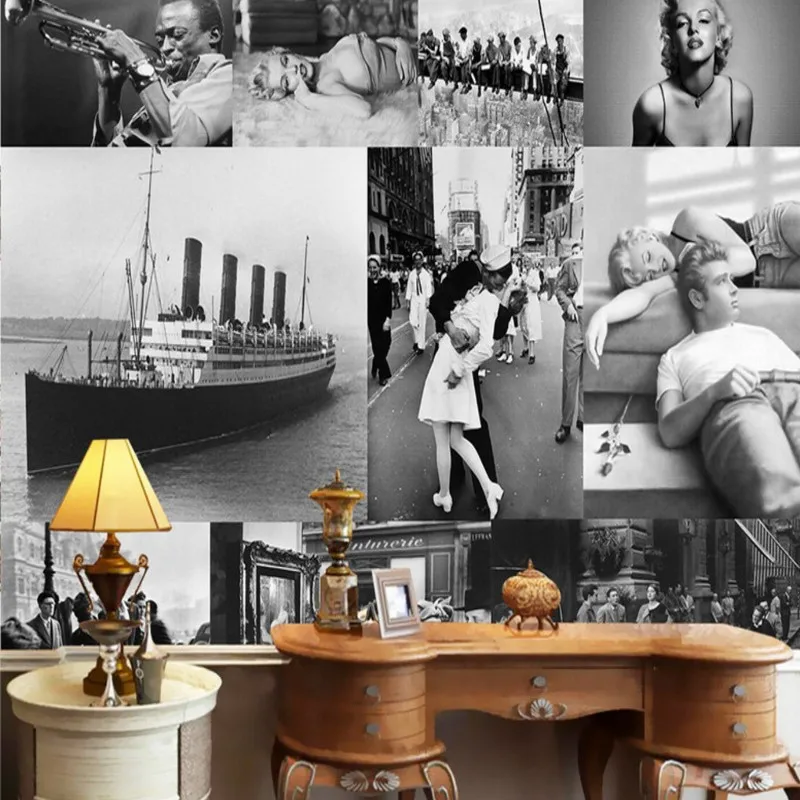 Пользовательские 3d обои Европейский Американский стиль ретро черный белый фото