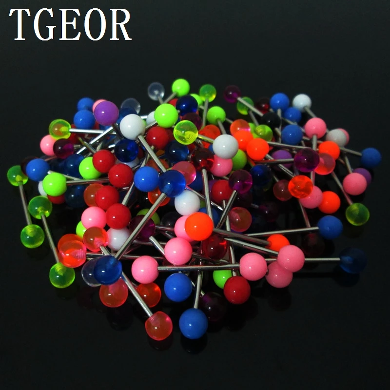 Лидер продаж оптовая продажа 100 шт. 15 г кольцо для языка разные цвета простой шар