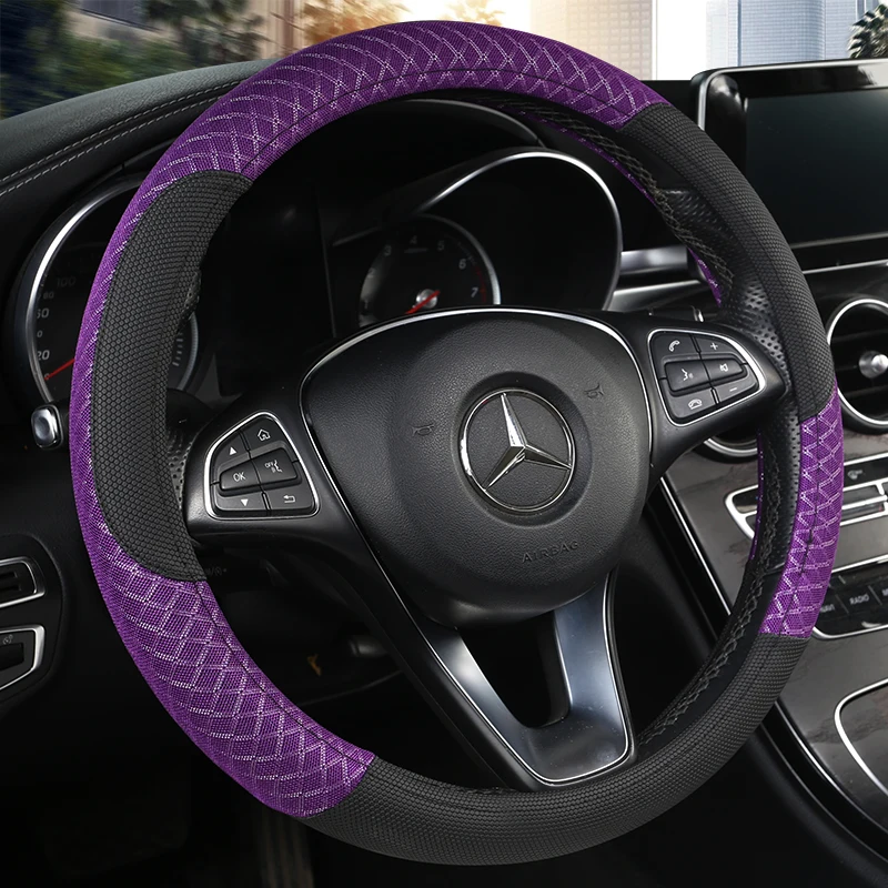 

37-38CM New Car Steering Wheel Cover Artificial Leather Steering-Wheel Covers Breathable Fabric Braid Auto Accessories Universal