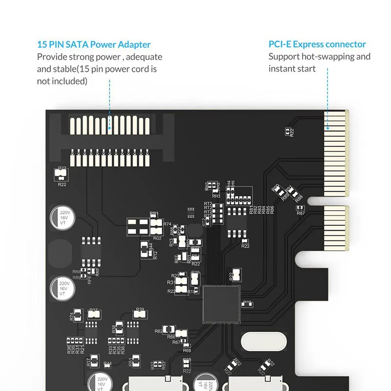 ORICO 2 порта USB3.1 PCI E адаптер Express плата расширения 15 контактный разъем питания для