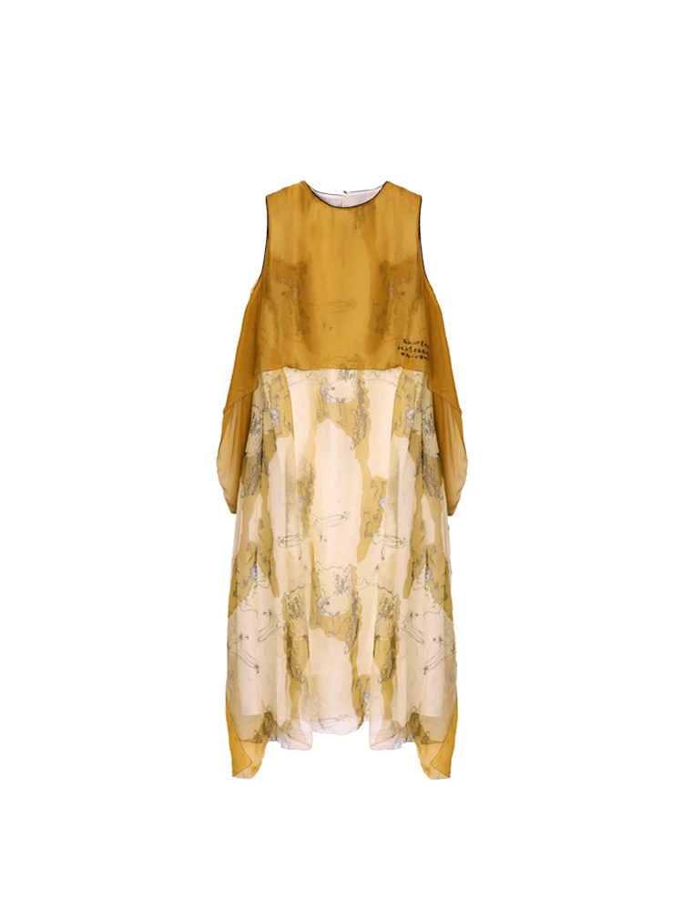 

2019 ss collection vintage printed sleeveless long silk dress women