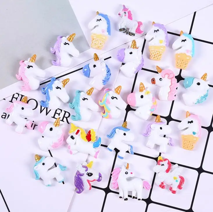 Каваи мультфильм Единорог Лошадь резиновые кабошоны из Смолы Скрапбукинг DIY для