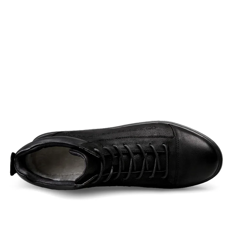Высокое качество Для мужчин высокие Повседневная кожаная обувь черные зимние