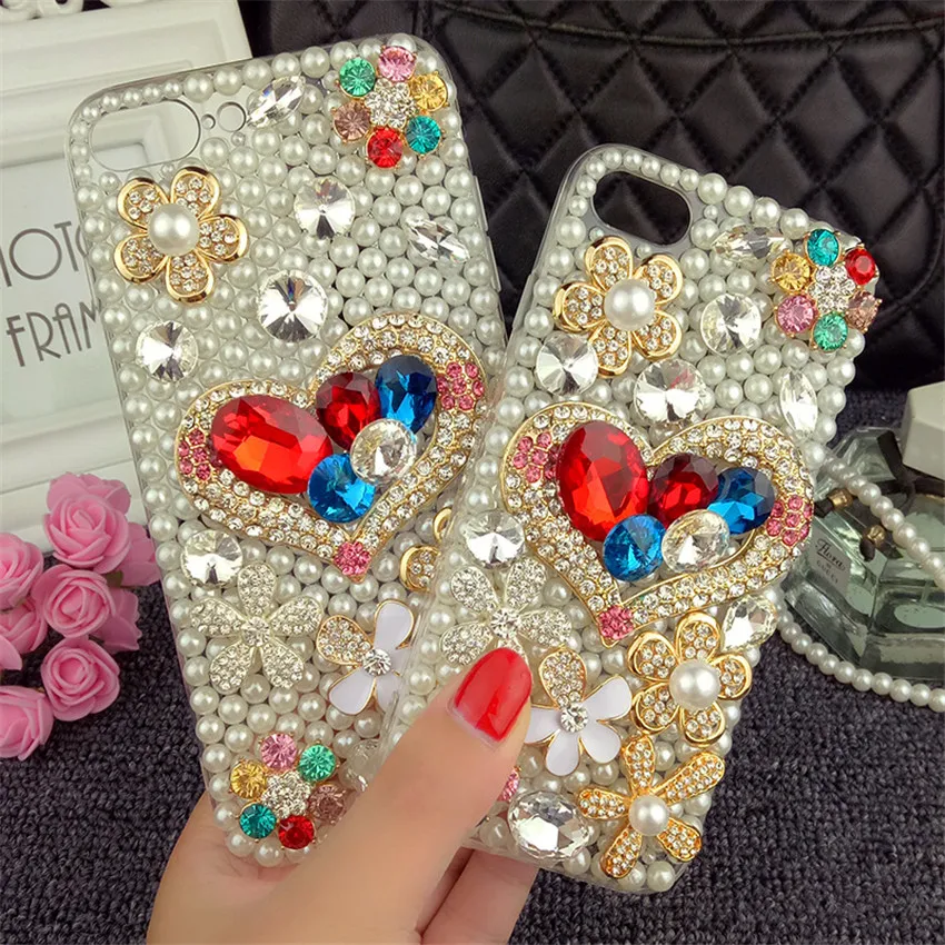 Блестящий чехол для телефона с жемчугом и стразами iPhone 11 Pro Max 7 8 Plus мягкая задняя