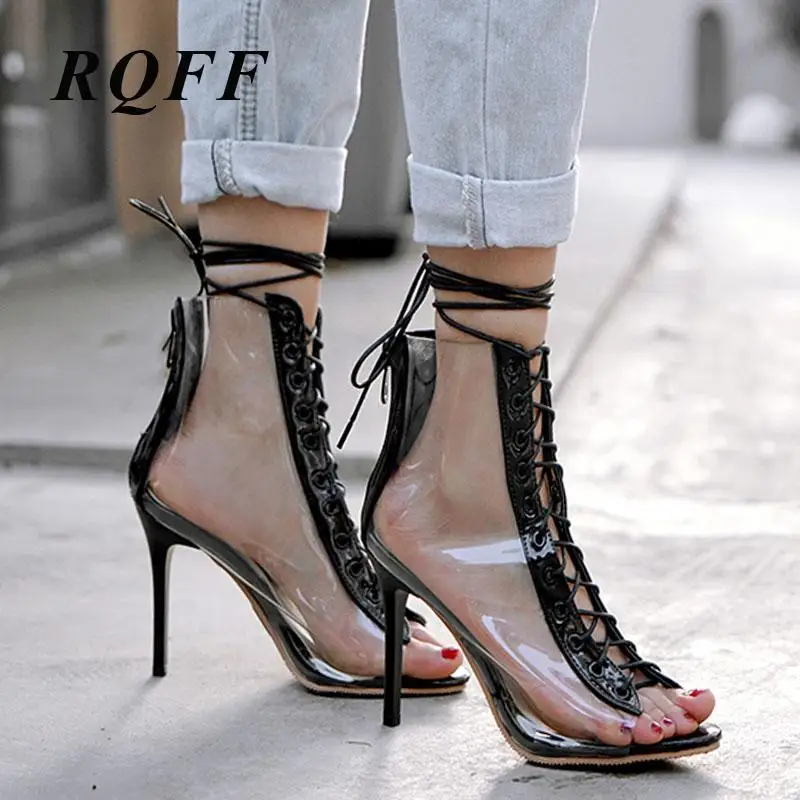 Женские летние ботильоны ручной работы на прозрачной молнии с открытым носком