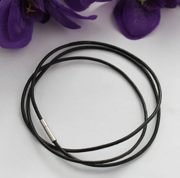 Оптовая Продажа Модные Винтажные серебряные застежки 3 мм черный кожаный шнур