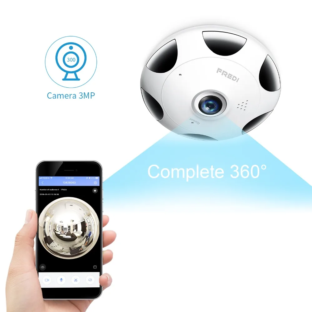 FREDI 3.0MP IP камера 1536P HD беспроводная WiFi камера наблюдения 360 градусов панорамная рыбий глаз инфракрасная камера ночного видения CCTV