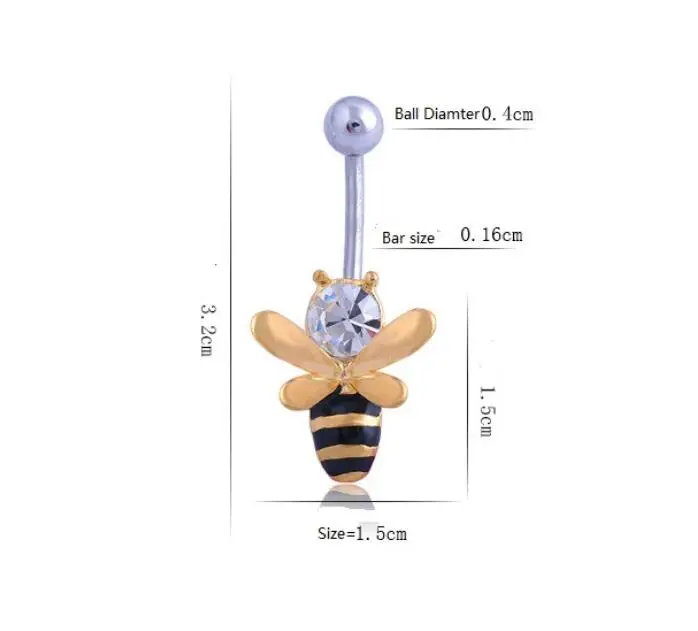Cute Bee Surgical Steel CZ Stone Belly Button Rings Piercing Nombril Joias Ouro Pircing Bijoux Ombligo | Украшения и аксессуары