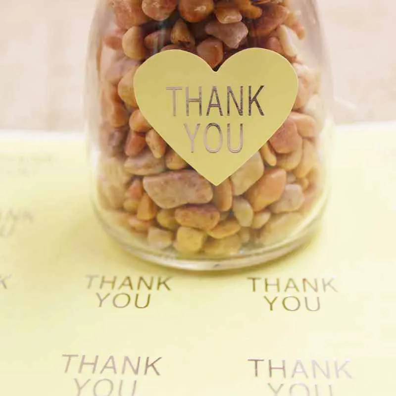 

300pcs heart shape yellow paper with gold foil printed seal labels DIY thank you seal sticker labels for products decoration