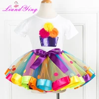 girls 2021 new baby girls clothing sets sequin floral t shirts with polka dot fluffy handmade rainbow skirt 2pcs girls clothes
