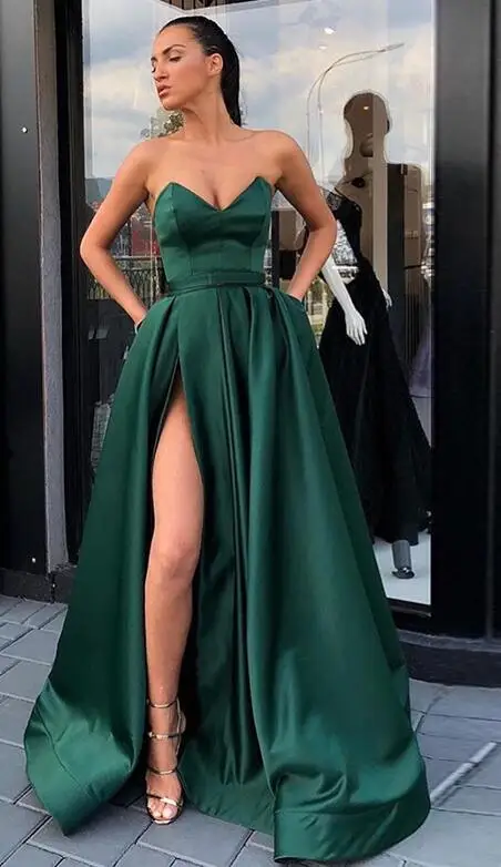 Picture Color Простой Милая Vestidos De Graduacion темно зеленый спереди разделение пикантные Vestido Formatura длинные конского волоса подол вечерние платья для выпускного вечера - Цвет: Picture Color