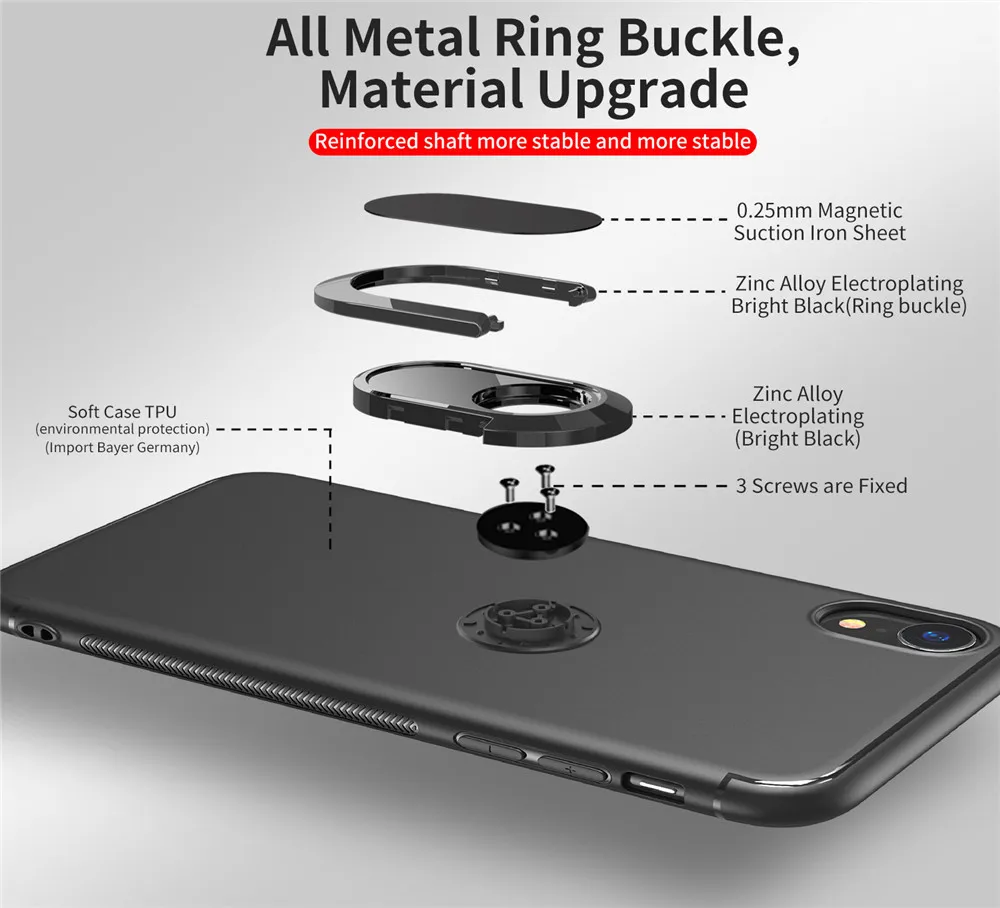 Роскошный силиконовый чехол для iPhone X Xs Max XR с магнитным металлическим кольцом