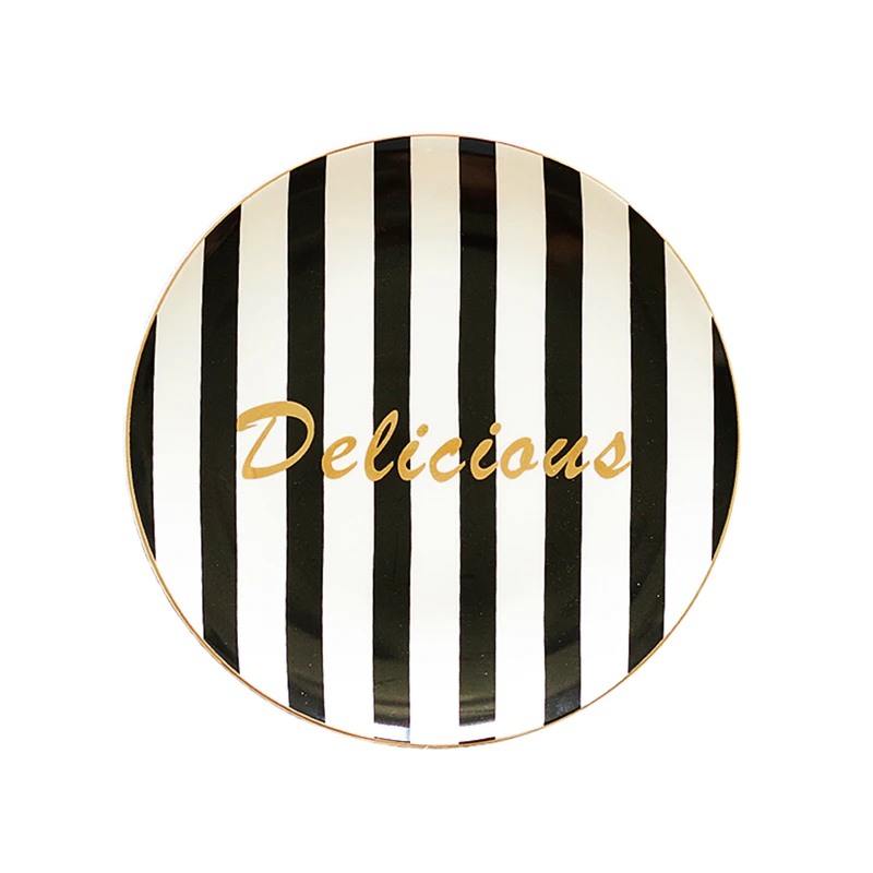 Nordic black and white gold breakfast plate dessert plate fruit plate 8 inch flat jewelry storage plate photo props