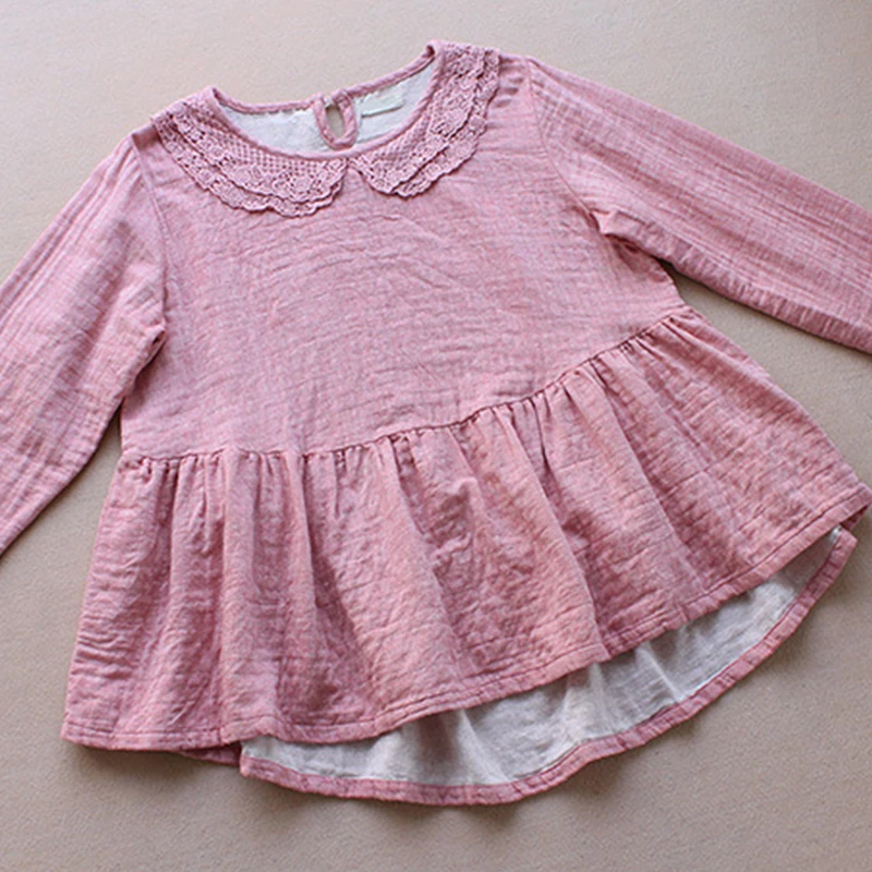 Японская лесная девушка Мори 2017 Весна Женская кружевная Однотонная рубашка с