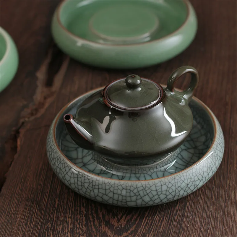 

Китайский керамический поднос для чая, круглый поднос в японском стиле, поднос для воды, чайника, античный фарфоровый коврик для чайника, 1 ш...