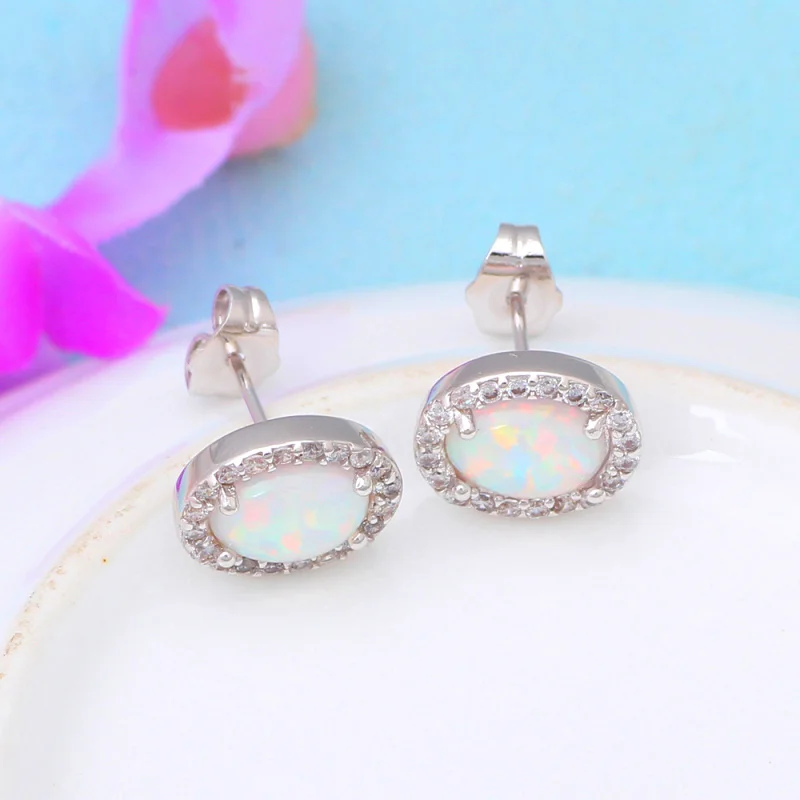 New Fashion Wholesale &amp Retail White Fire Opal Jewelry Shining Zirconia Stud Earrings for Women Party OE586A | Украшения и
